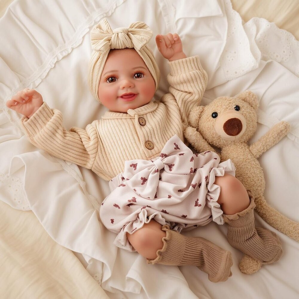 🆕17inch Soft Cloth Body Newborn Baby Poseable Limbs with Complete Accessories